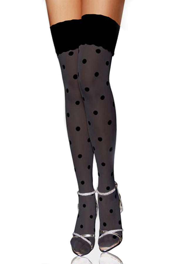 Accessory Black Stockings With Black Dots Print - Click Image to Close